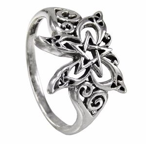 Butterfly Pentacle ring solid .925 Sterling Silver size 9 Wicca pagan
